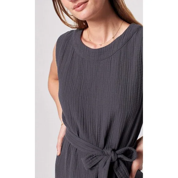 Faherty Dream Gauze Costa Midi Dress Washed Black Organic Cotton Sleeveless S - Picture 2 of 9